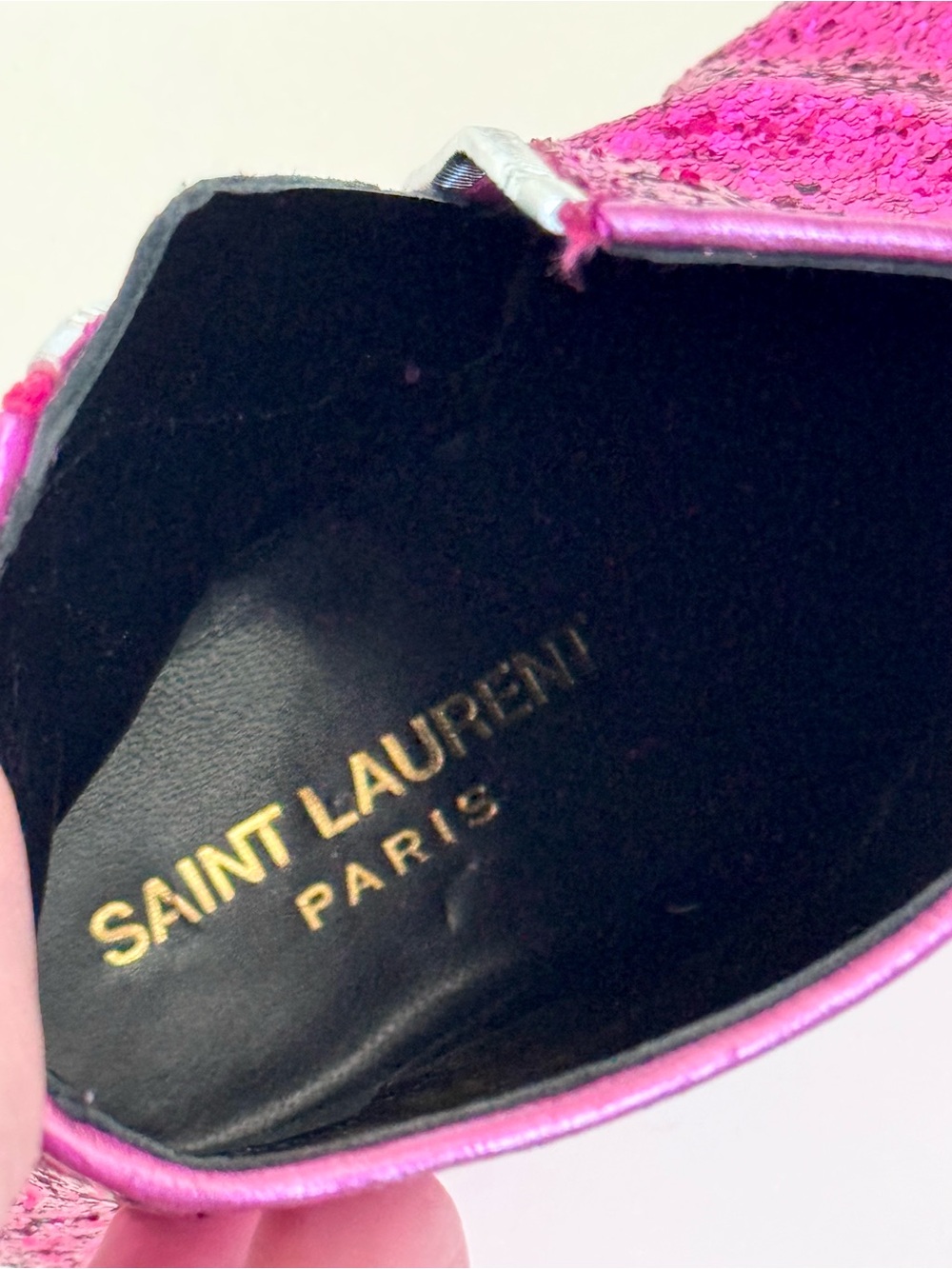 Saint Laurent "Babies" glitter ankle boots in hot pink from the F/W 14 Runway - Picture 10 of 12